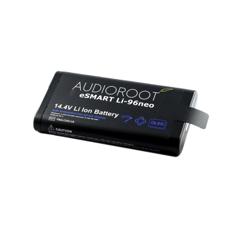 Batterie AUDIOROOT eSMART Li-96neo – Batterie lithium intelligente 14,4V 96Wh pour équipements audio pro Batterie AUDIOROOT eSMART Li-96neo – Batterie lithium intelligente 14,4V 96Wh pour équipements audio pro